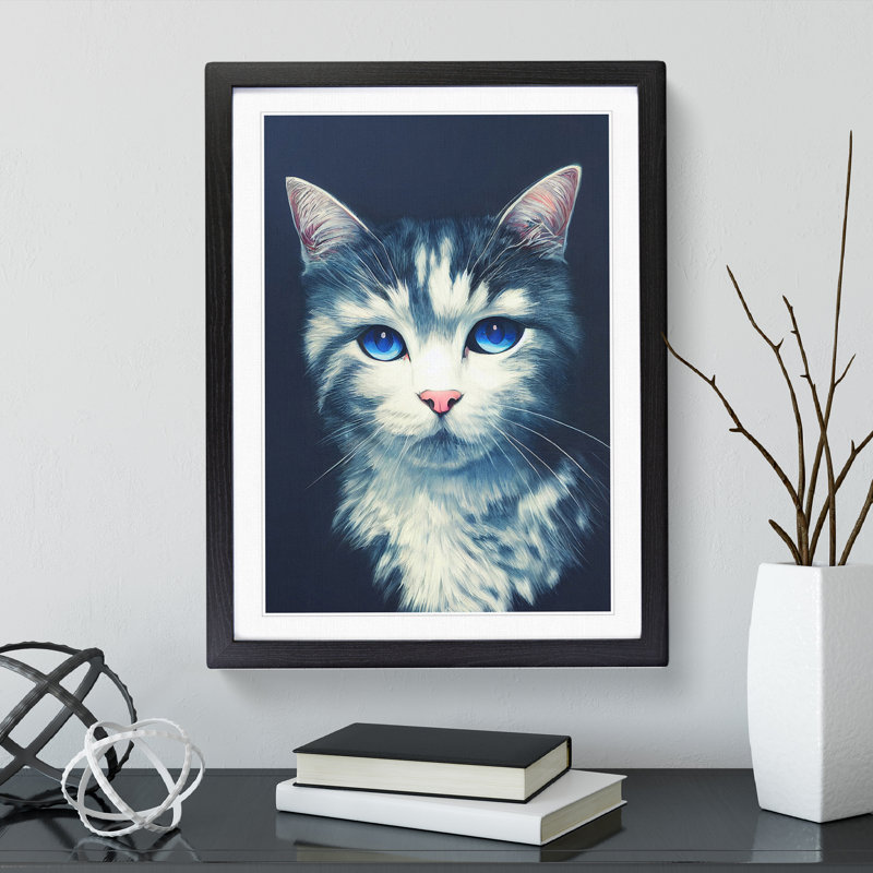 Adorable Cat - Framed Print, 34cm H x 25cm W x 2cm D, Black Framed