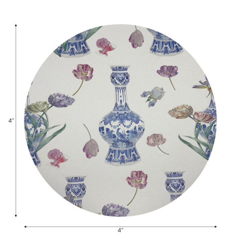 Sous-verres ronds en cuir Royal Delft Purissima