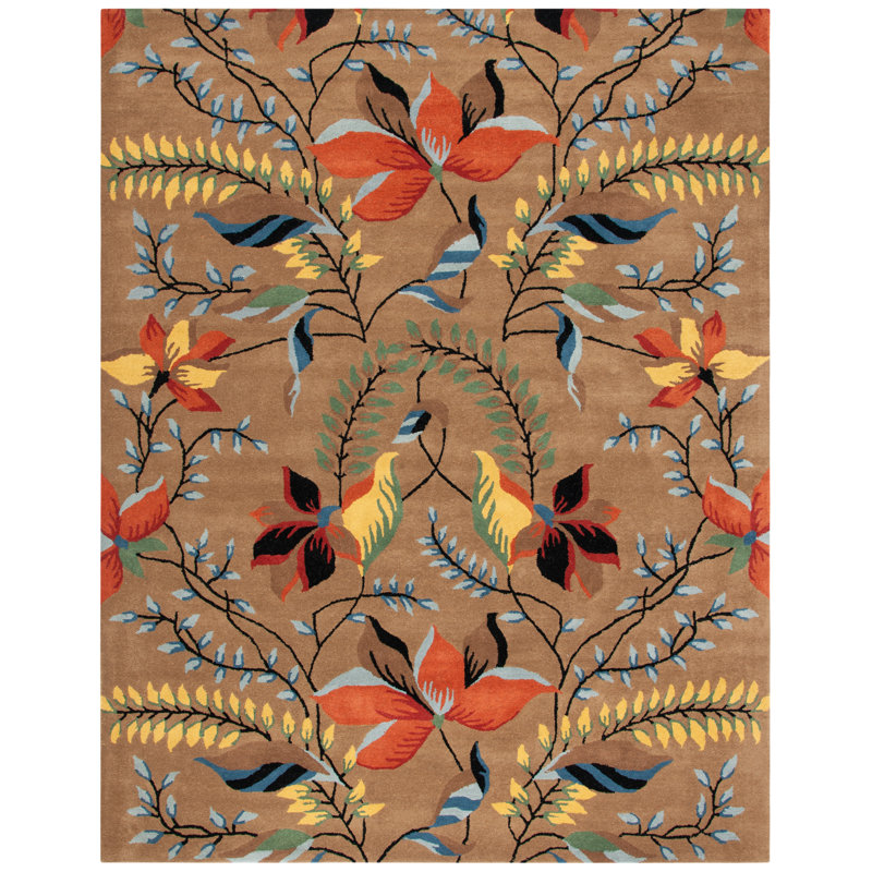 Tapis floral en laine et viscose touffeté à la main Avayah Soho, Rectangle 7 pi 6 po x 9 pi 6 po