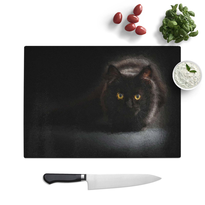 Tempered Glass Cat with Eyes Chopping Board, 39 cm W x 28.5 cm L
