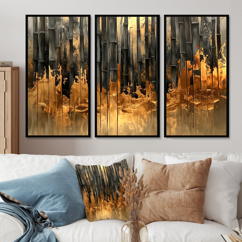 Golden Arashi Yama Bamboo River I - ensemble de 3 décorations en bambou, null, null, null