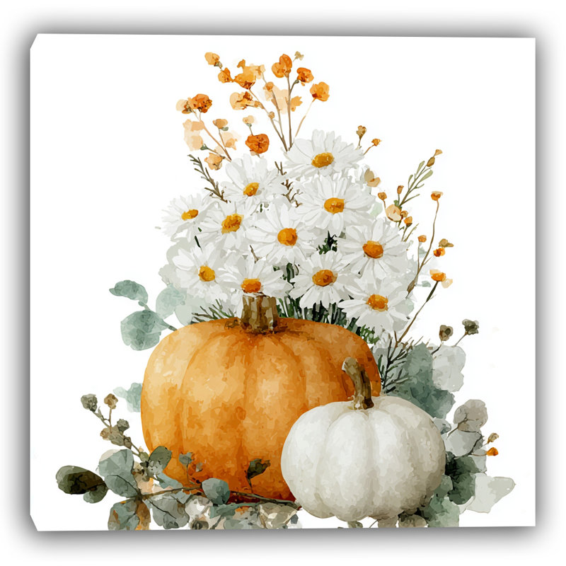 «Harvest Daisy Pumpkins», art mural sur toile tendue, H 30 po x l 30 po