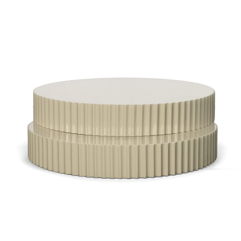 Taupe Gray Round MDF Coffee Table with Fluted Accent