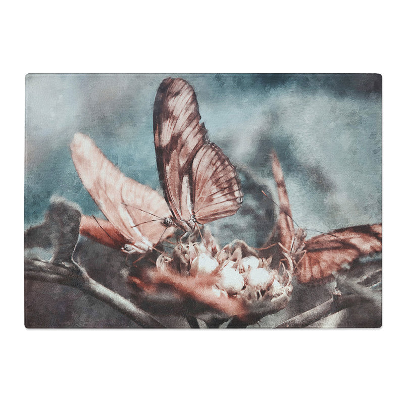 Tempered Glass Pink Butterflies Chopping Board, 20 cm x 28.5 cm