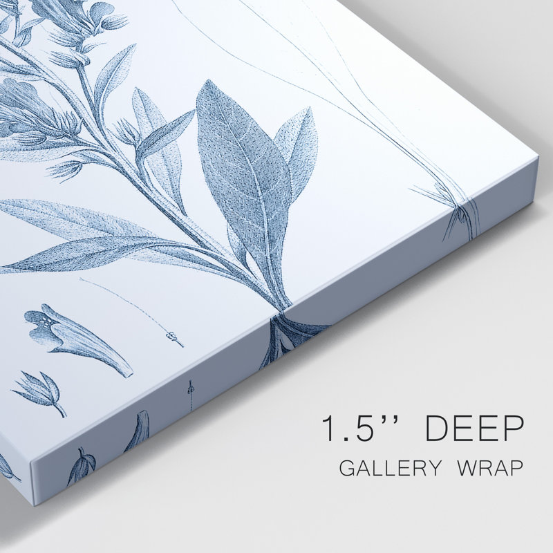 Antique Botanical In Blue III - impression sur toile tendue, H 12 po x l 8 po x P 1 po