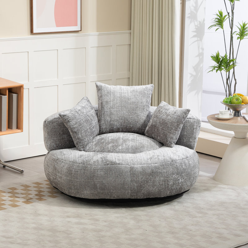 Fauteuil demi-tonneau à compression de 42,52 po Jaquarion, Chenille gris pâle