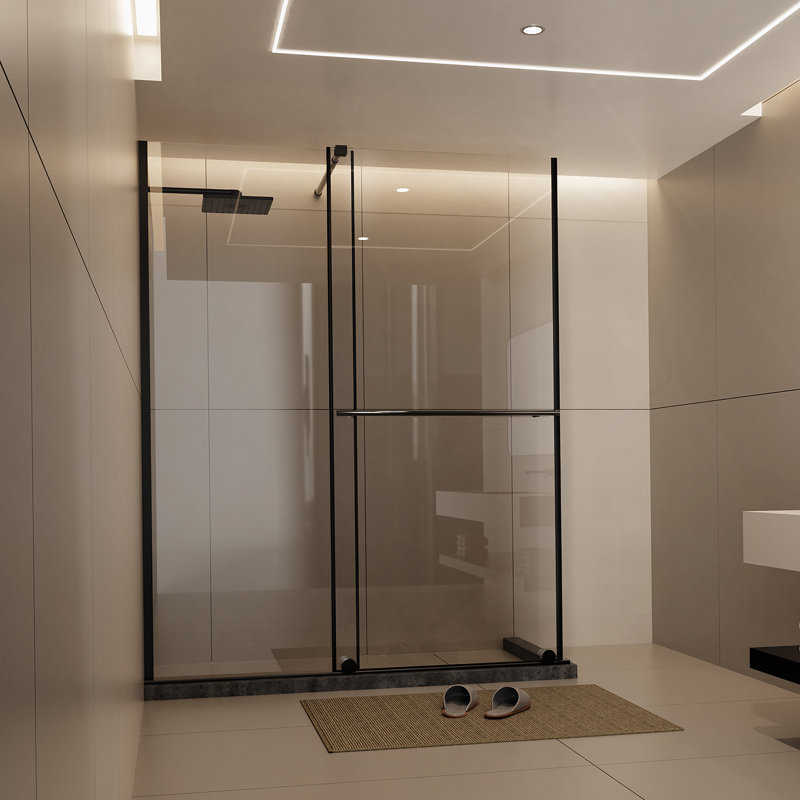 Porte de douche en verre durable avec poignée en acier inoxydable et barre de support, conception coulissante pour douche à l'italienne