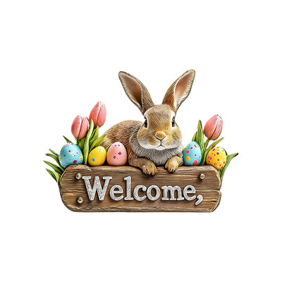 Plaque de porte en bois en forme de lapin de Pâques et décoration murale en bois plat convenant aux fêtes, portes, porches et décorations murales intérieures