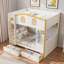 Lit superposé avec garde-corps en forme de maison, tablettes de rangement et tiroirs-557149898