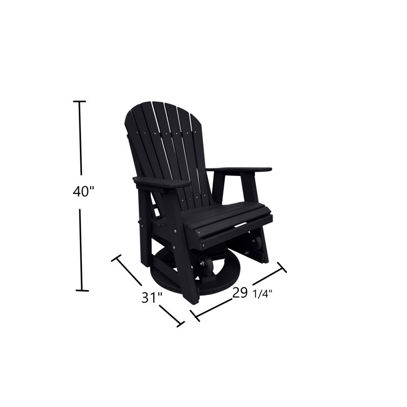 Black HDPE Outdoor Swivel Glider Chair with Adirondack Design