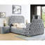 Table de chevet ovale de style moderne gris, surface en faux marbre, tissu recouvert de capitonnage, deux tiroirs de rangement pour le revêtement de la chambre à coucher-172558939