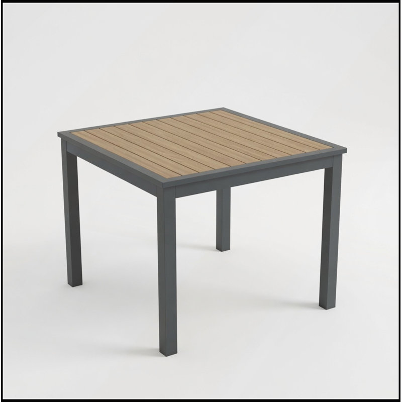 Table de patio d'extérieur carrée en aluminium de 35,4 po, résistante aux intempéries, à lattes en HDPS