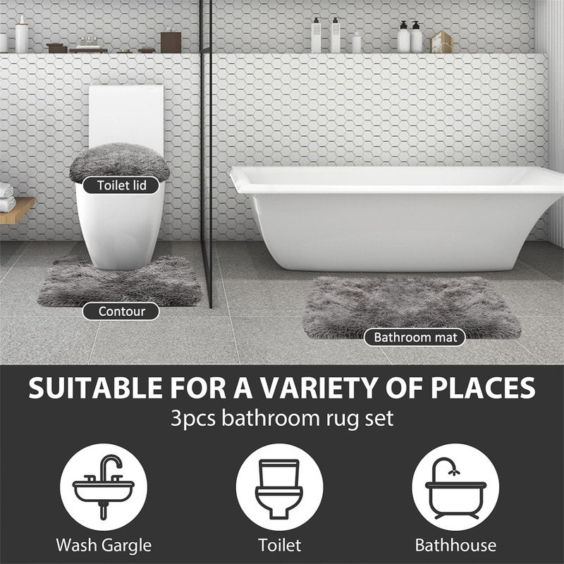 Everly Quinn 3 Piece Bath Rug, Contour Mat and Toilet Seat Cover,Grey ...