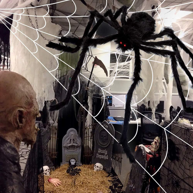 200" Halloween Spider Web + 79" Giant Spider Decorations Fake Spider With Triangular Huge Spider Web For Indoor Outdoor Halloween Decorations Yard
