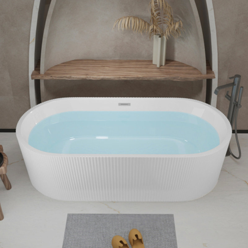 Baignoire de trempage linéaire autoportante en acrylique blanc lustré 59 pouces avec bonde chromée Pop-Up - Certifié cUPC