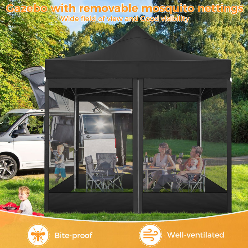 10' x 10' Black Heavy Duty Pop-Up Canopy Tent with Netting