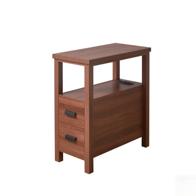 Modern End Table With Charging Station, USB Ports, And 2 Drawers For Organized Storage And Convenience