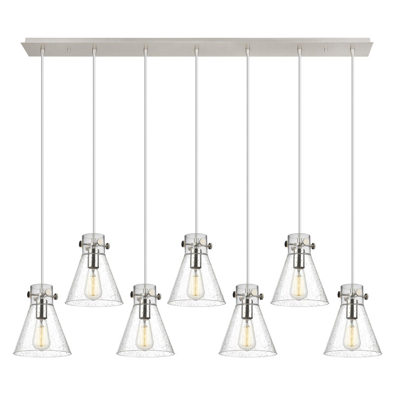 Luminaire suspendu conique à 7 lumières Amrith, Bullé, Nickel poli