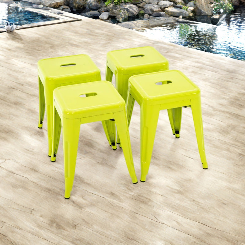 Ensemble de 4 tabourets de comptoir en métal de 18 pouces, ensemble de 4 tabourets de classe empilables, chaises de salle à manger en métal sans dossier pour l'intérieur et l'extérieur (ensemble de 4)