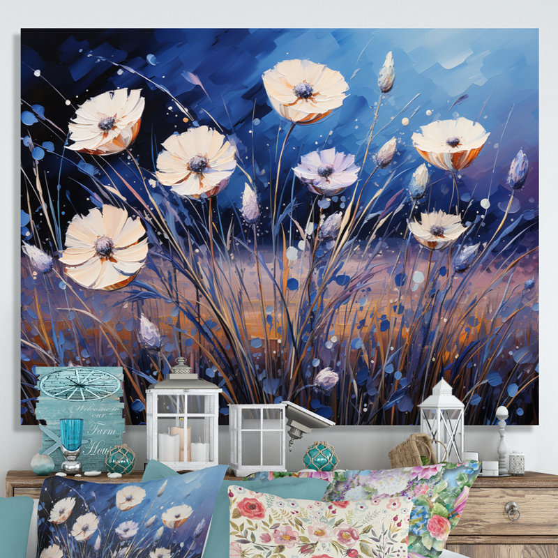 Bleu bleuet en cascade II - impression, Toile tendue, H 24 po x l 32 po x P 1 po