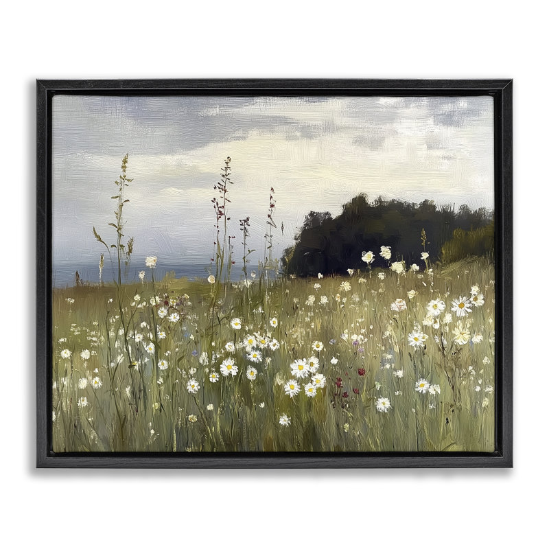 Seaside Daisy Meadow, Cadre flottant noir de jais, H 17 po x l 21 po