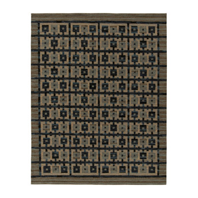 Rug & Kilim's Scandinavian Rug In Blue And Beige-Brown Geometric Pattern