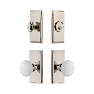 Grandeur Carre Short Plate Entry Set with Hyde Park Knob in Antique Pewter