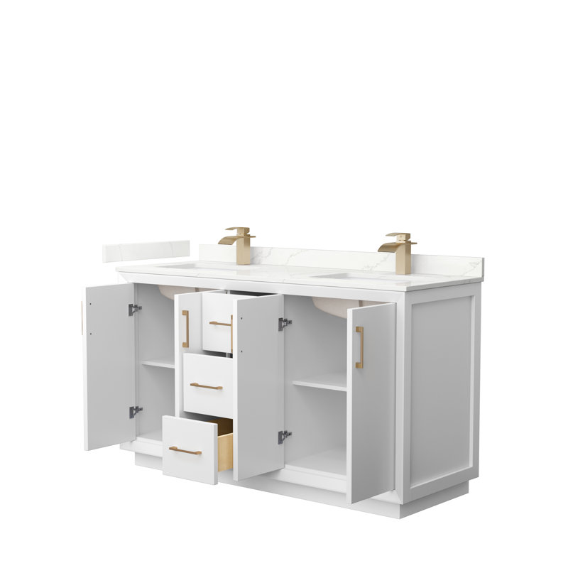 Strada 60'' W Double Vanity, Giotto Quartz, White, Matte Black