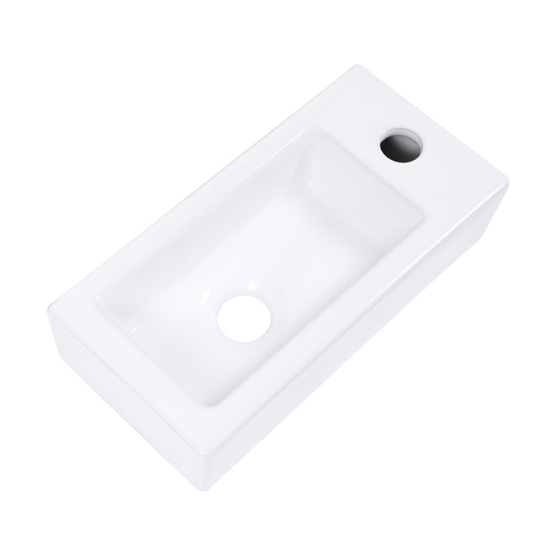 Lavabo de salle de bain en céramique blanche - fixation murale, 14,34 x 7,07 po, teint, rectangulaire, trou de robinet avec fixation en pouce, blanc, présenté