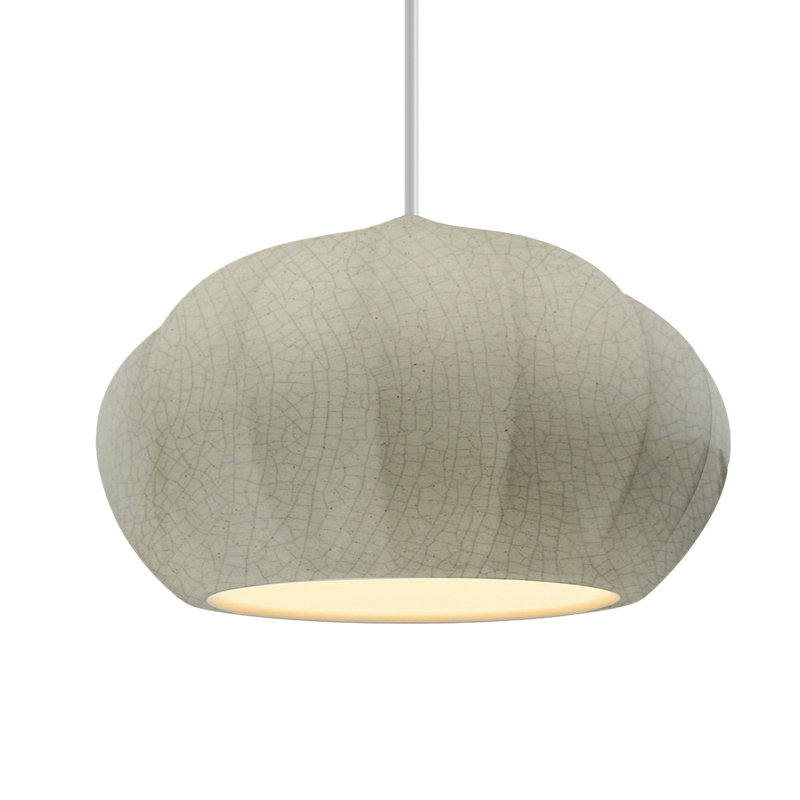 Radiance - Luminaire suspendu ovale cannelé 1 lumière - Vert céladon craquelé - Laiton antique - DEL dédiée - Cordon blanc