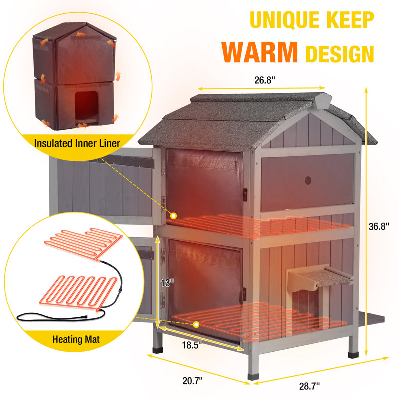 Maison de chat chauffée pour l'extérieur, maisonnette pour chats sauvages avec chauffage et doublure isolée, Oui