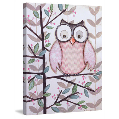 "1 hibou rose" par Reesa Qualia, reproduction sur toile tendue