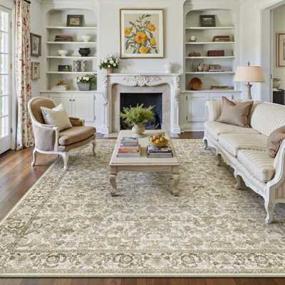 Kitty Machine Washable Oriental Area Rug With Non-Slip Backing