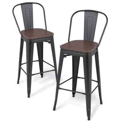 Johntell Metal Dining Chair Counter Height Chairs Stackable Barstools Wood with Removable Backrest