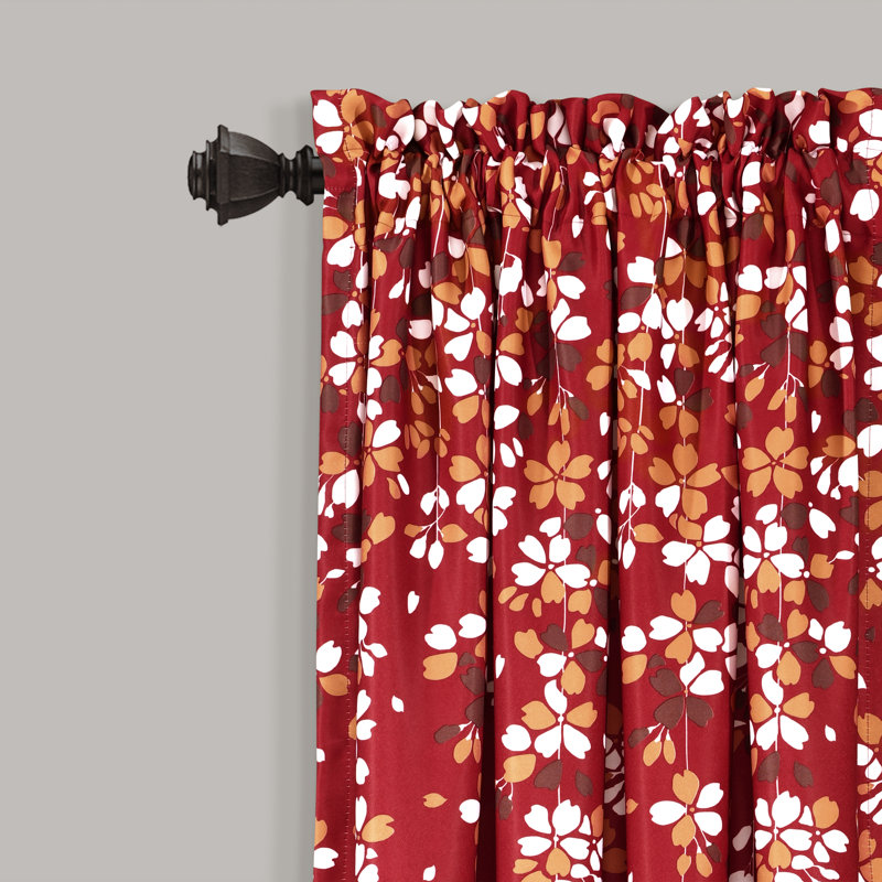 Weeping Flowers Room Darkening Pair, Red/White, 52" W x 84" H