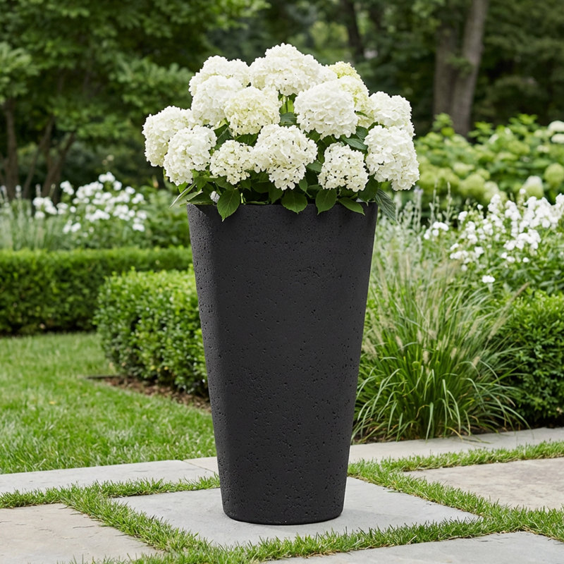 Crete Self-Watering Planter, Tall, Black, 25" H x 15" W x 15" D