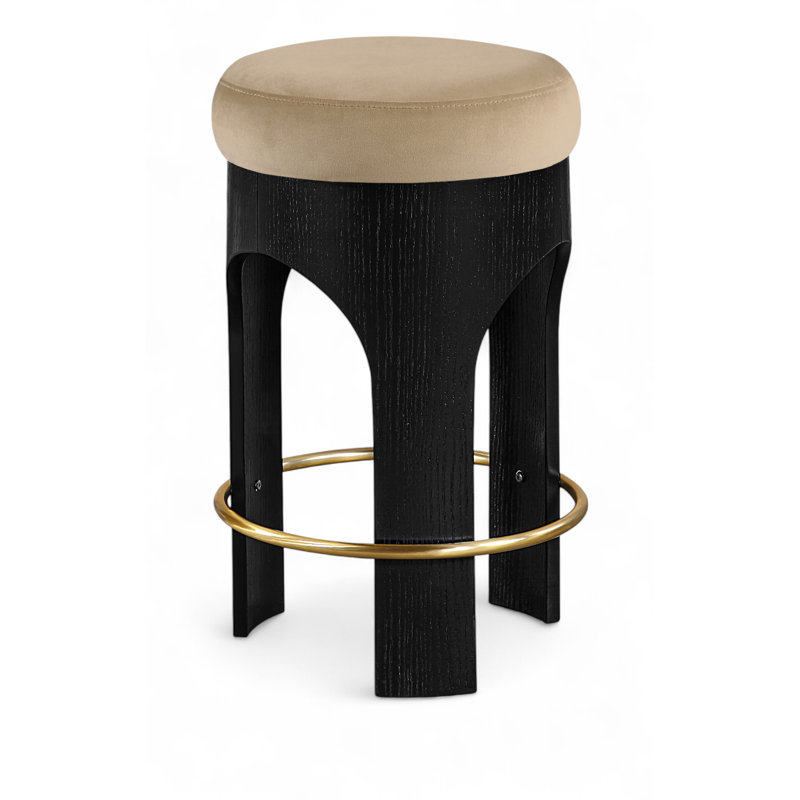 Tabouret de comptoir rembourré en velours Bocceli, Noir, Velours beige