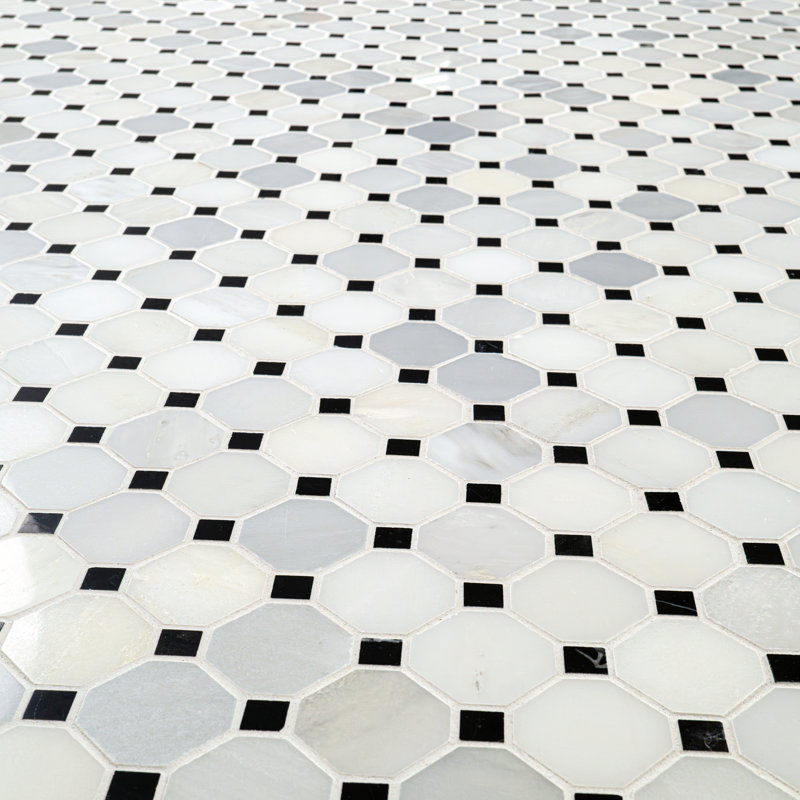 Iona Mist Octagon 12 in. x 12 in. Polished Marble Mosaic Floor and Wall Tile