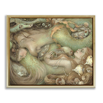 «Two Mermaids Underwater Gold», art mural encadré par Christina P. Wyatt