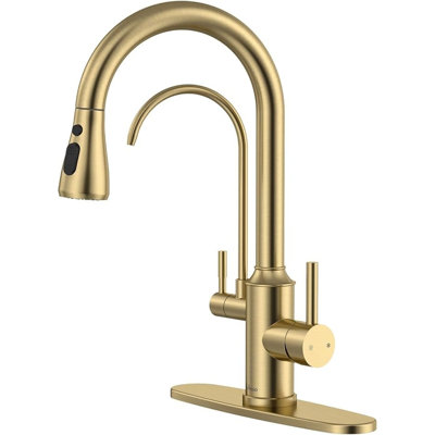APPASO Kitchen Faucet with Water Filter, 2 Handle 3 Way Gold Kitchen Sink Faucet, High Arch 3 Hole Kitchen Faucet with Pull Down Sprayer - 3 in 1 Faucet (Without Water Filtration Device)