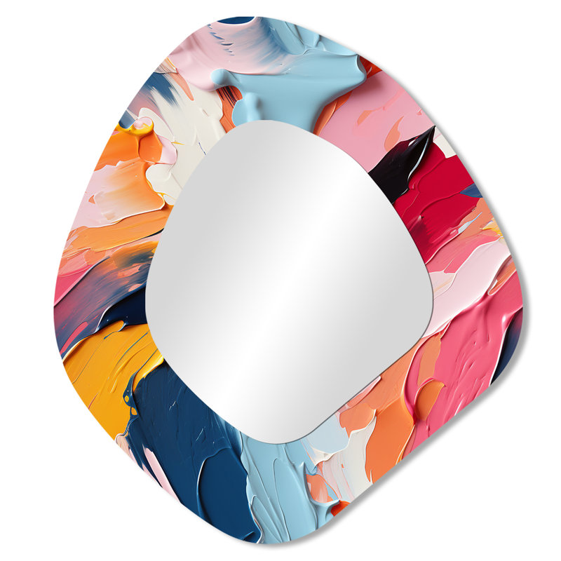 Colourful Paint Swirl Bliss - Irregular Abstract Assymetrical Modern Unique Wall Mirror, 28" x 25"