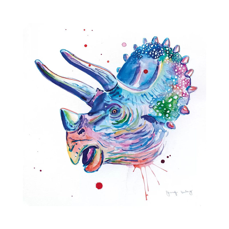 «Watercolor Triceratops» par Jennifer Seeley - peinture sur toile tendue, H 12 po x l 12 po x P 0,75 po
