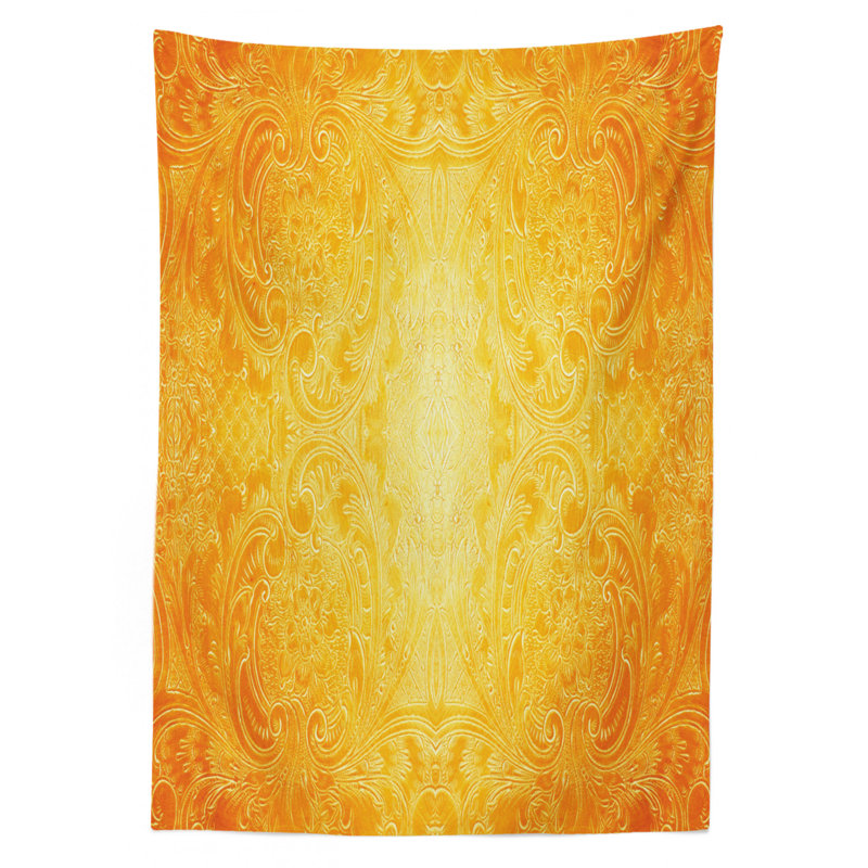 Ambesonne Yellow Tablecloth, Victorian Style Antique Pattern With Ornamental Flourish Vintage Design Illustration, Rectangular Table Cover For Dining Room Kitchen Decor, 52" X 70", Marigold