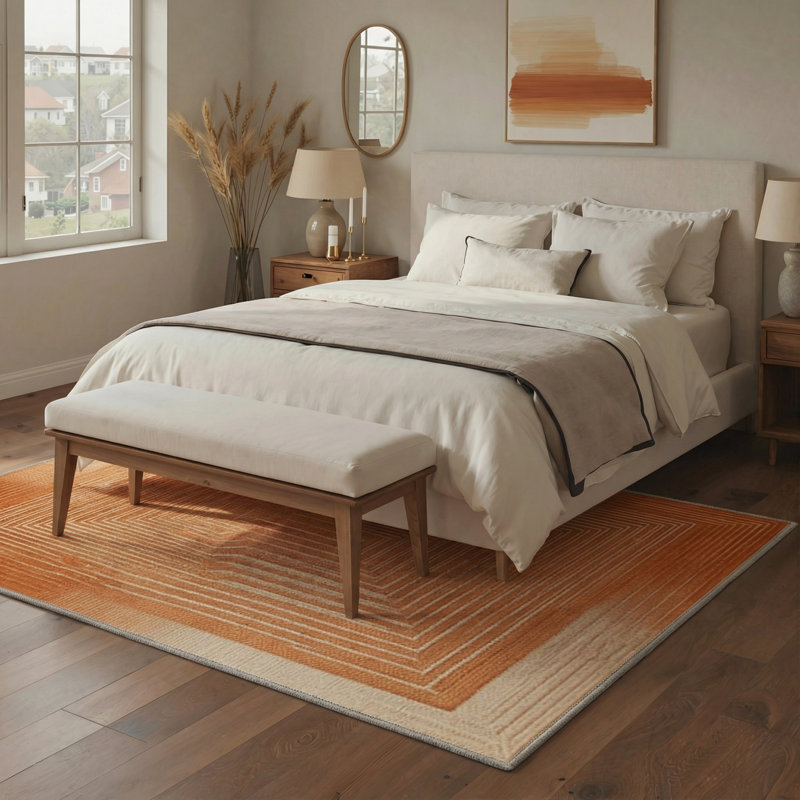 Tapis intérieur beige / orange lavable à la machine avec envers antidérapant Ripon, Rectangle 6 pi x 9 pi