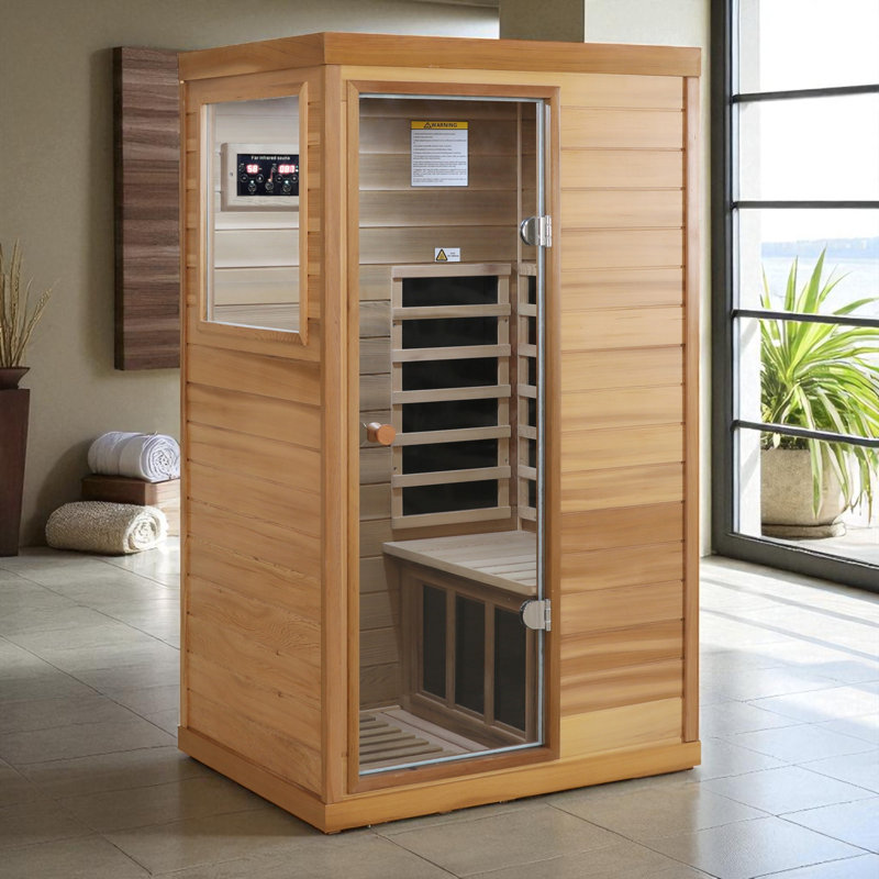 KISRAIS Upgraded Indoor Sauna Single Person Low EMF Far Infrared Sauna, Left Side Door, Cedar