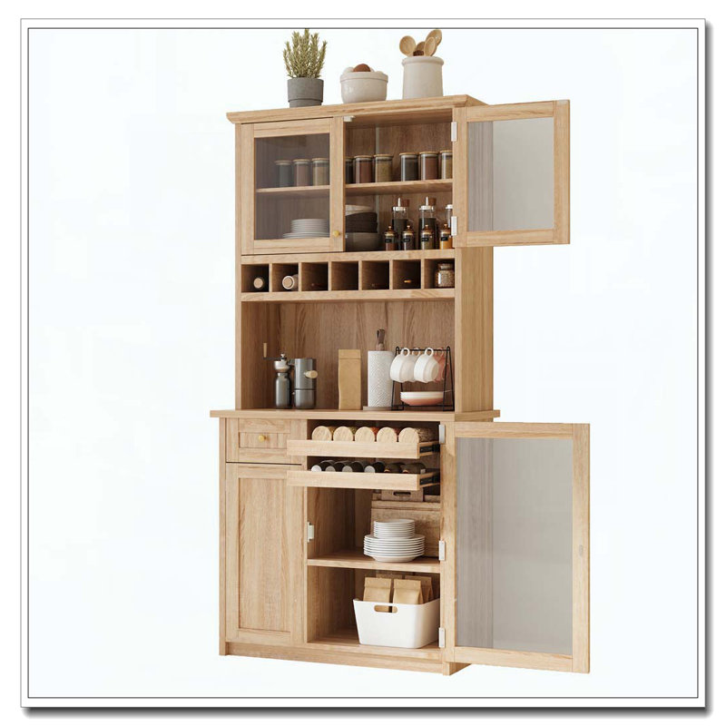 Farmhouse Freestanding Buffet Hutch Kitchen Storage Cabinet, Natural