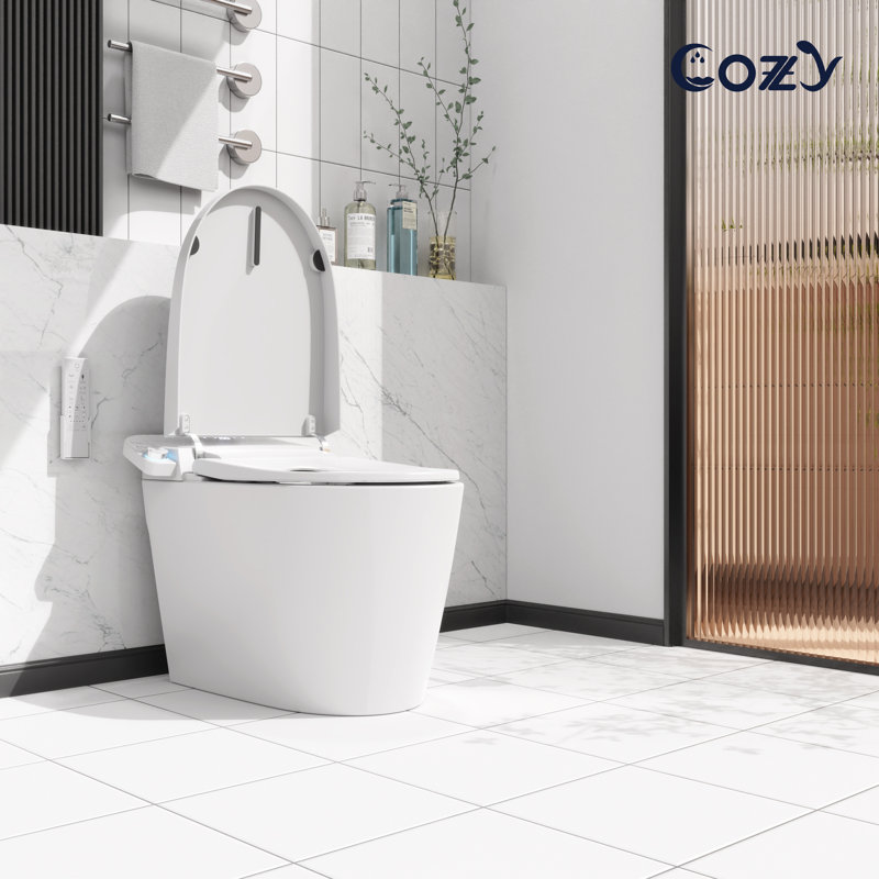 Elongated Smart Toilet With Heated Seat & Auto Flushing, Slow Close, Night Light, Warm Wash/Dryer, Remote Control