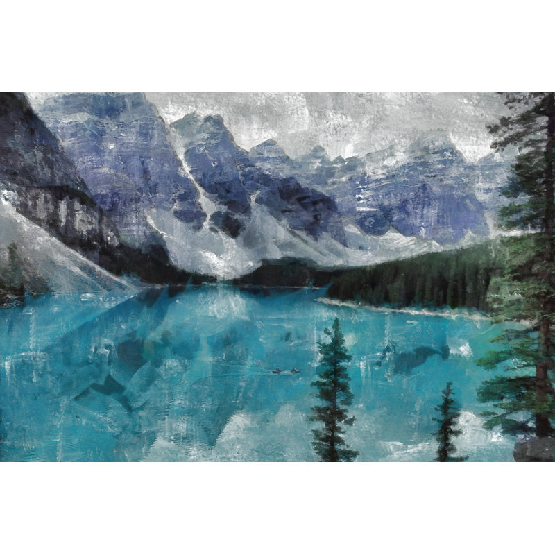Painted Blue Mountain Lake - Wrapped Canvas Art Prints, 30cm H x 46cm W x 3.8cm D