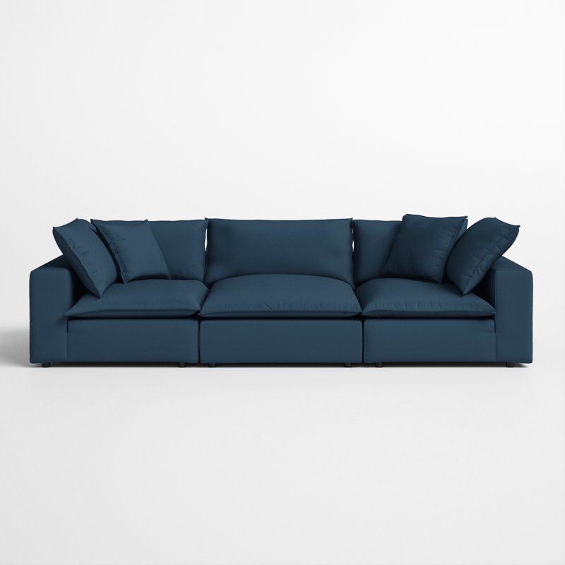 Ellaria 119.7" Square Arm Modular Sofa with Reversible Cushions, Navy Polyester Blend