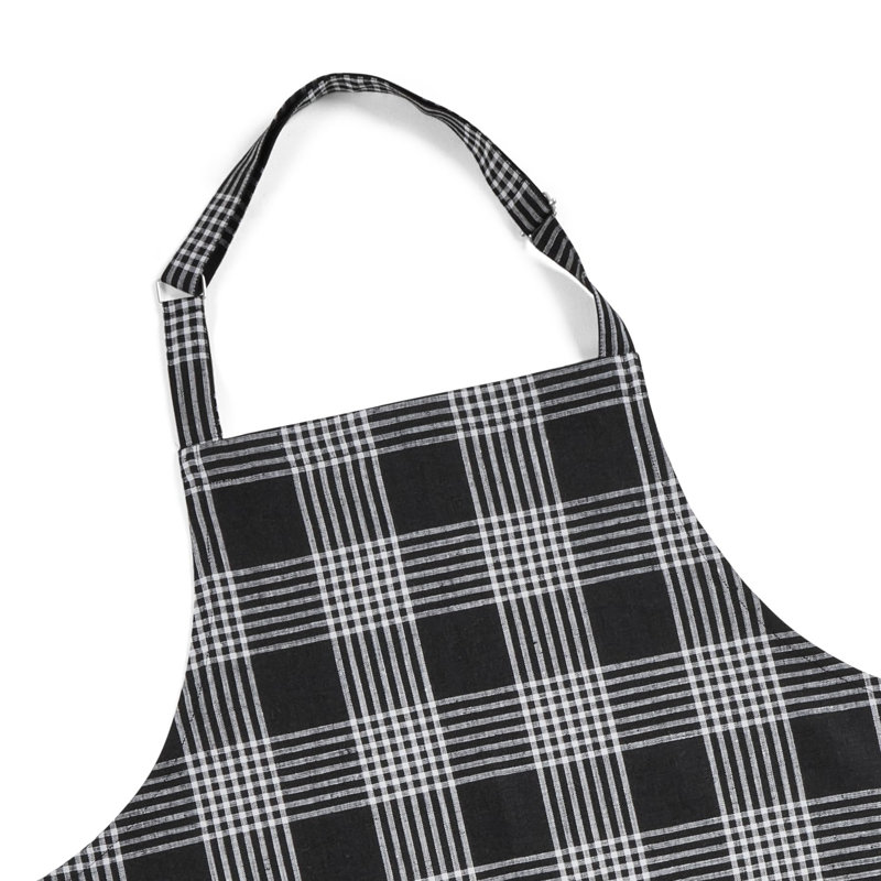 Linen Bib Apron - 100% Pure Linen Apron, Black/White